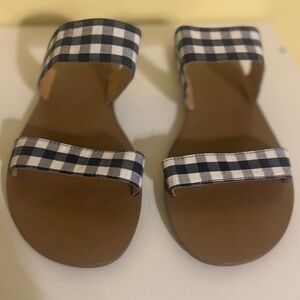 J Crew flat sandals, blue & white gingham “straps.” Sz 9
